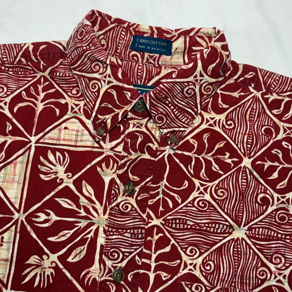 Chaps Ralph Lauren Button Down Shirt Mens M Red Geometric Tribal Print Vintage